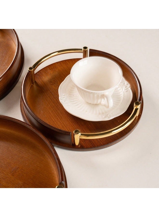 ميون صينية تقديم من 3 قطع بمقابض، صينية إفطار من الخيزران، صواني خشبية، طبق تقديم مزخرف للأكل والتخزين والعمل، تُستخدم في المطبخ وغرفة المعيشة وغرفة النوم - Image 3